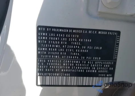 2024 Volkswagen Taos 1.5T Se Black from USA, damaged, VIN 3VVJX7B20RM121405